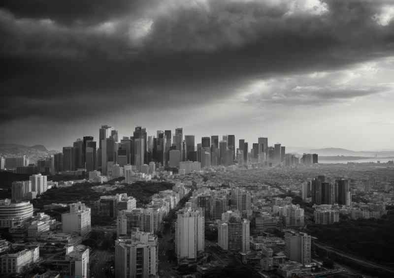 Breath taking Urban Horizons in black and white city | Metal Poster