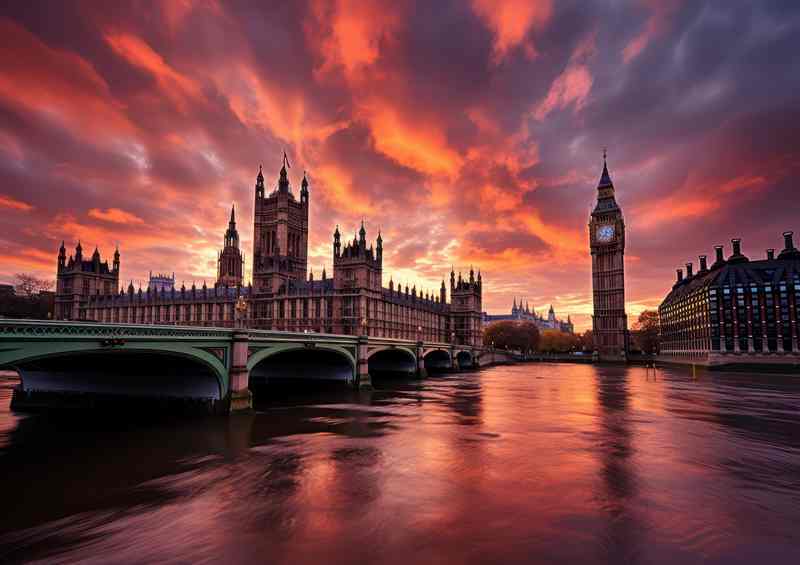 London Sky & Big Ben Reflection | Metal Poster
