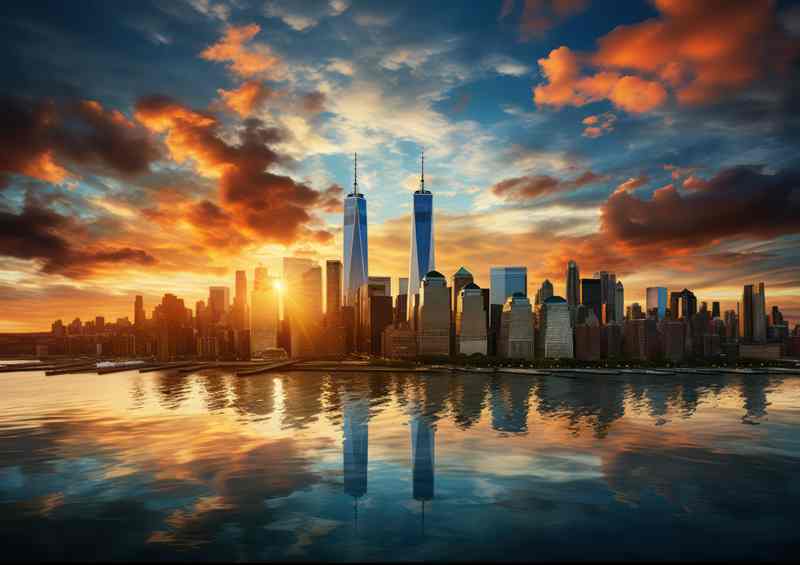 NYC Skyline Sunset Metal Poster