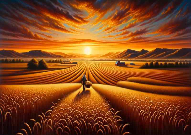 Harvest Horizon a sunset over farmlands | Metal Poster