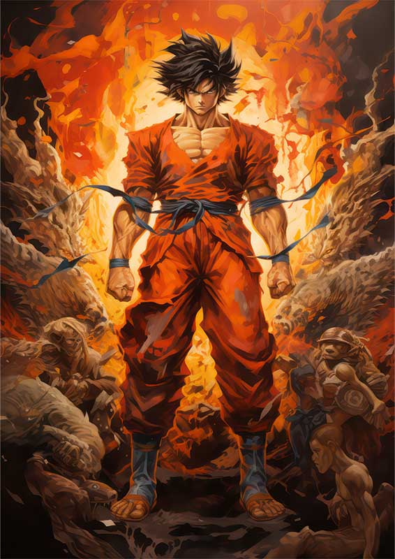 Goku style surrounded by giants and monsters in battle | Metal Poster