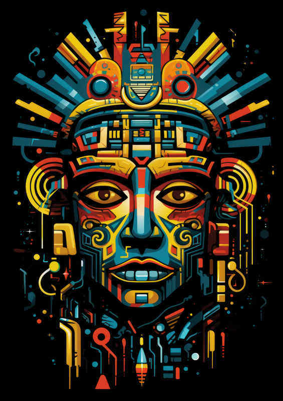 Abstract aztec man with a painted style | Metal Poster