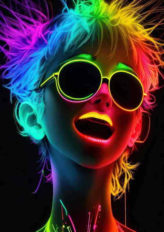Bright neon vivid colours girl | Metal Poster