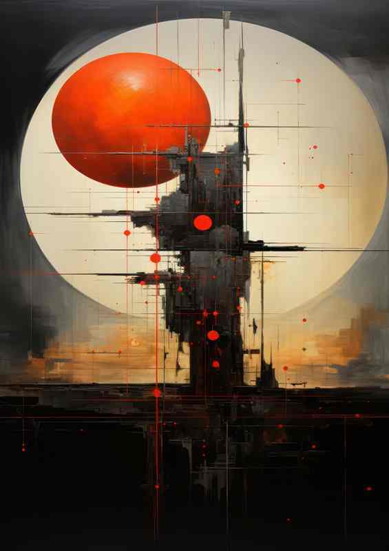 Painting Abstract a red ball | Metal Poster