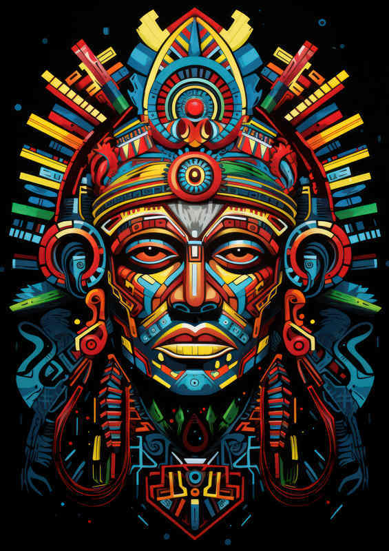 Art painting style of an aztec man with colorful design | Metal Poster