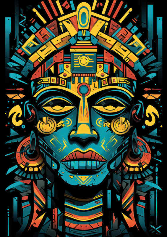 Aztec Art deco mans face | Metal Poster