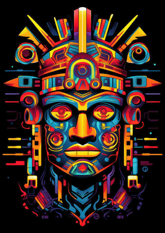 Aztec Man with striking colourful features | Metal Poster