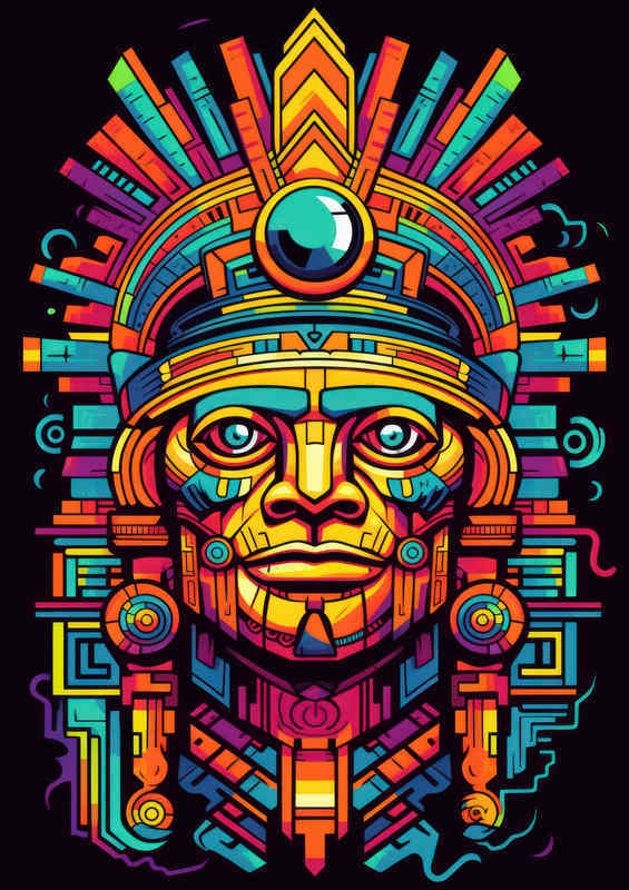 Aztec head in a abstract style | Metal Poster