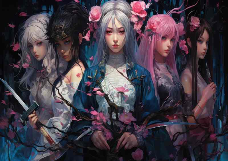 Group of Anime girls and a sword | Metal Poster