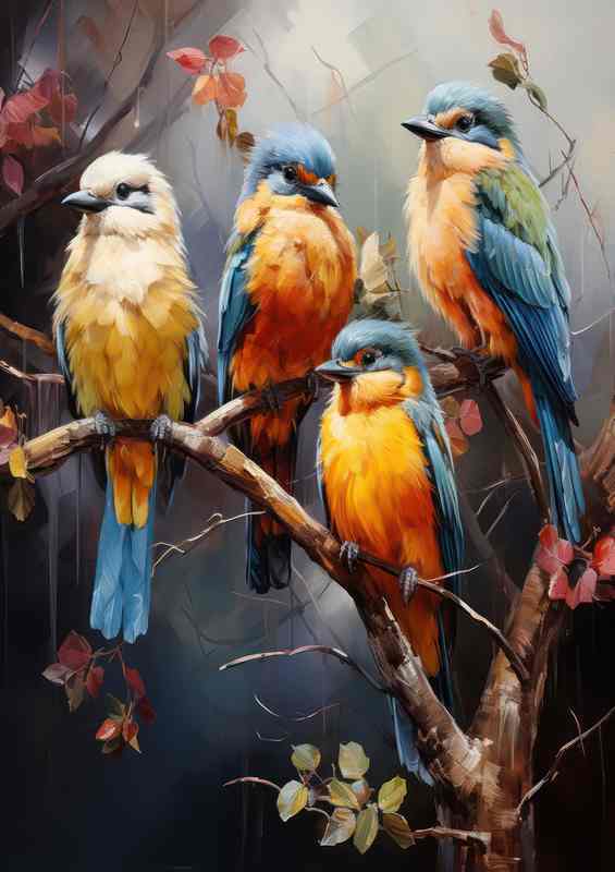 A Visual Celebration of Avian Beauty birds on a branch | Metal Poster