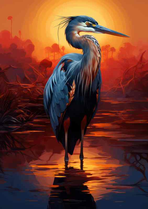 Dawns Delicate Heron Ballet | Metal Poster