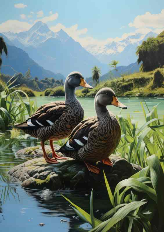 Ducks on a Patch of Ground A Quaint Scene | Metal Poster