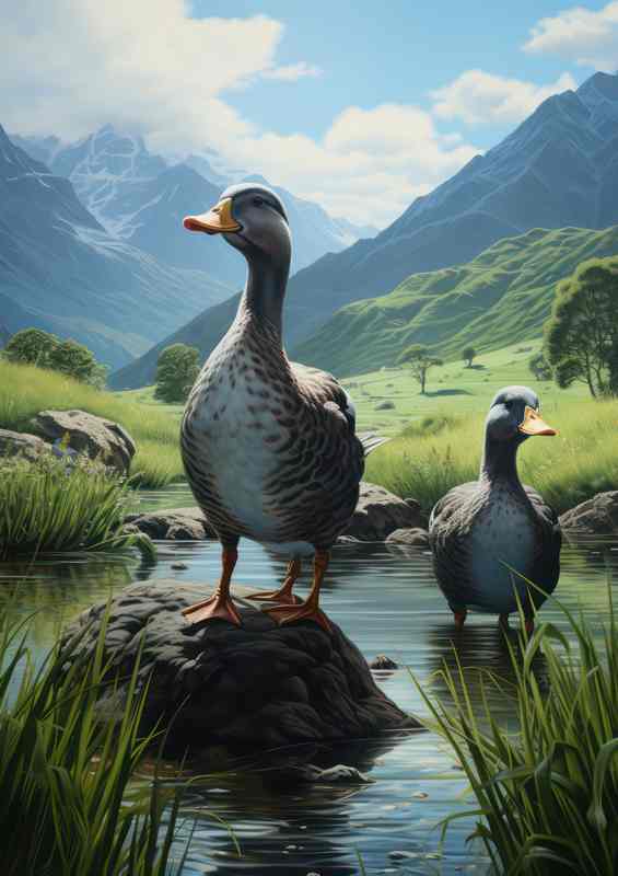 Ducks on the Farm A Rustic Scene with Waterfowl | Metal Poster