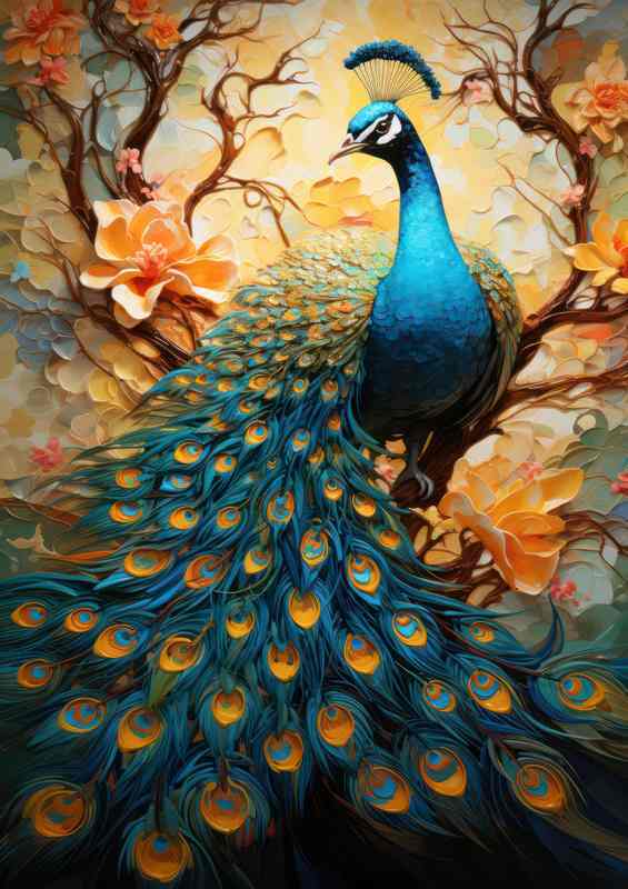 Floral Elegance Meets Peacock Beauty A Visual Delight | Metal Poster