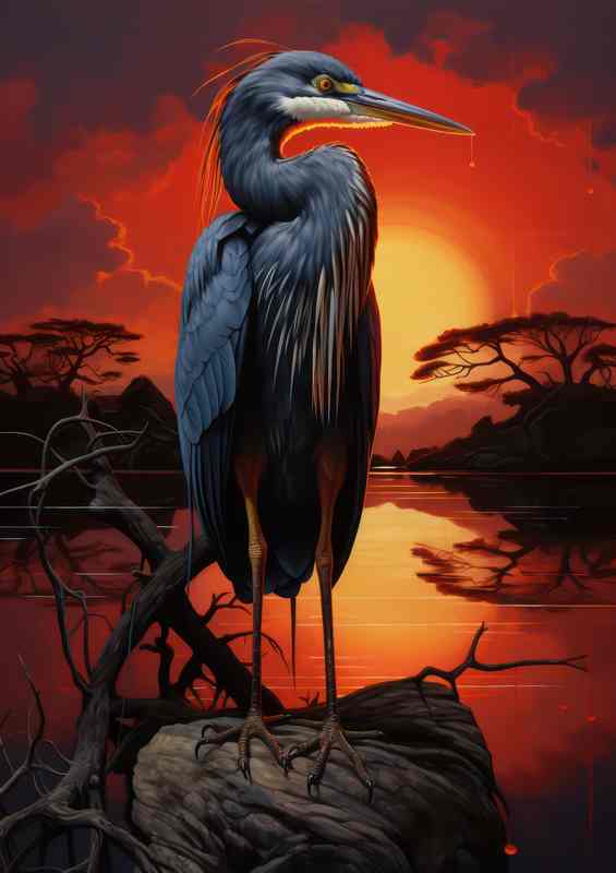 Graceful Herons at Sunrise A Spectacle of Nature | Metal Poster