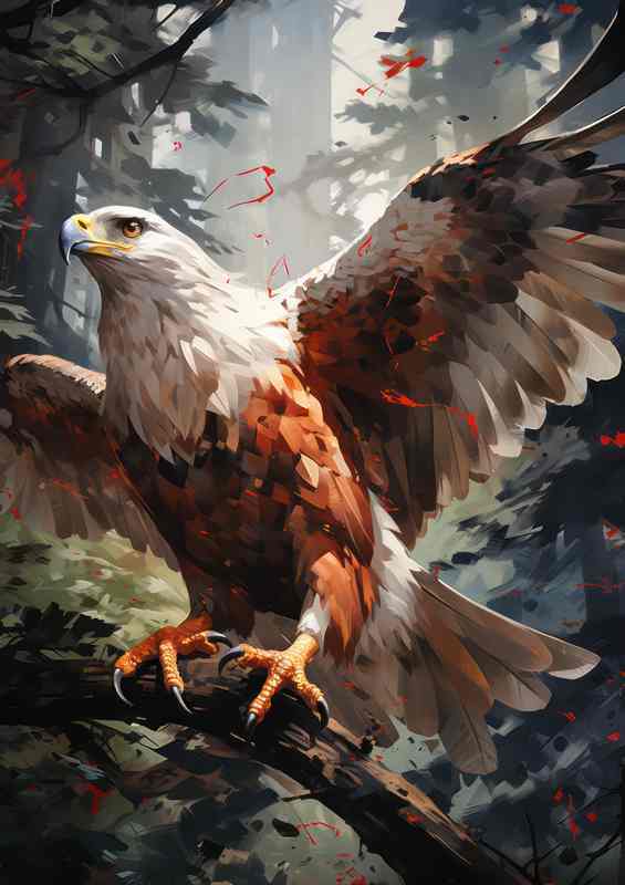 Hawk in the forest ready for flight | Metal Poster