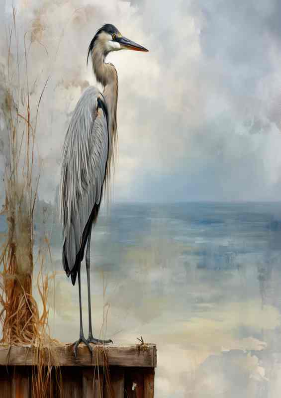 Heron the the pier watching and waiting | Metal Poster
