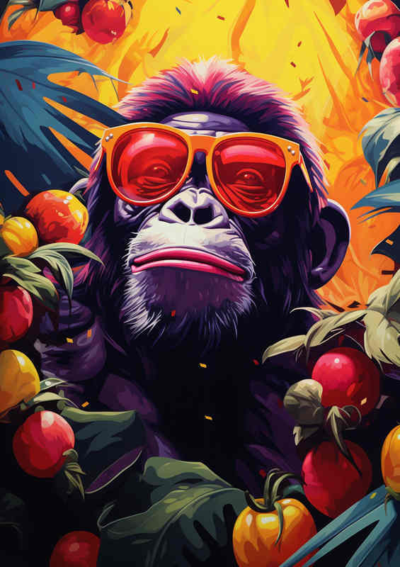 Monkey enjoying life with red sunglesses | Metal Poster