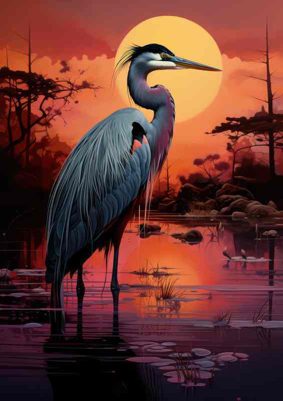 Morning Meditation with Herons Tranquility at Dawn | Metal Poster