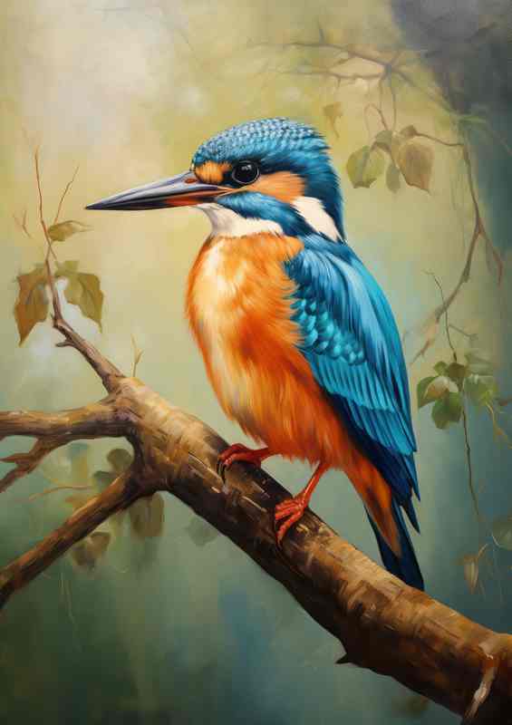 On the Perch Kingfisher Birds in Tranquil Repose | Metal Poster