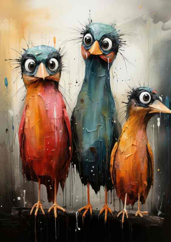 Painted style birds art with nice colours | Metal Poster