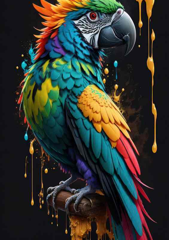 Parrot poster black splash | Metal Poster