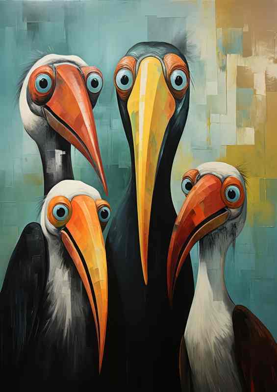 Pelican Beaks | Pale Blue Background Metal Poster