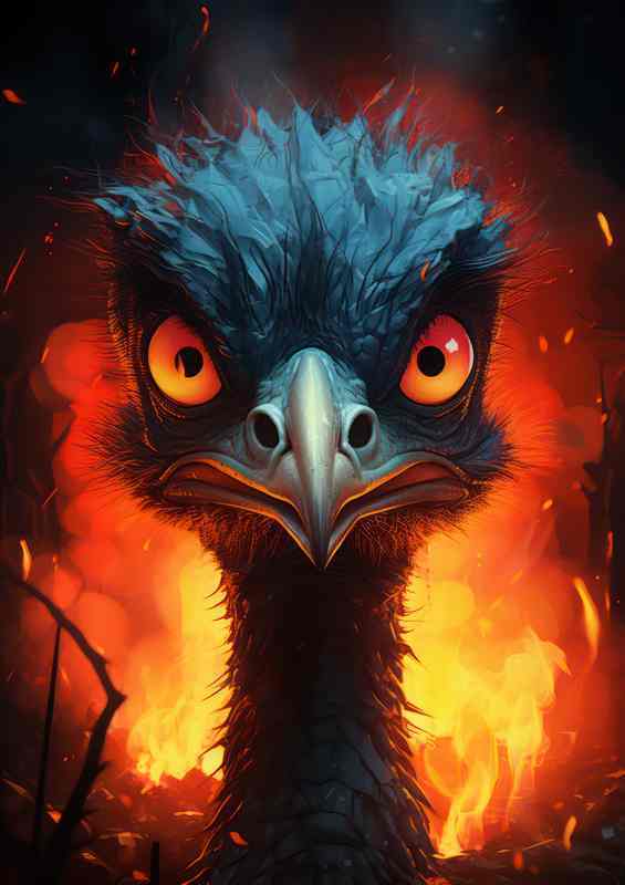 Strange emu running from the fire in the woods | Metal Poster