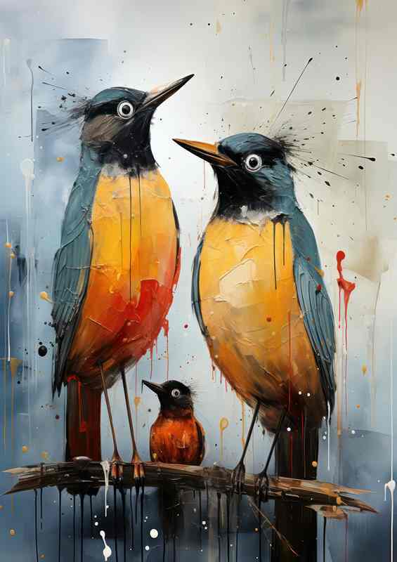 Colorful Birds on a Perch | Metal Poster