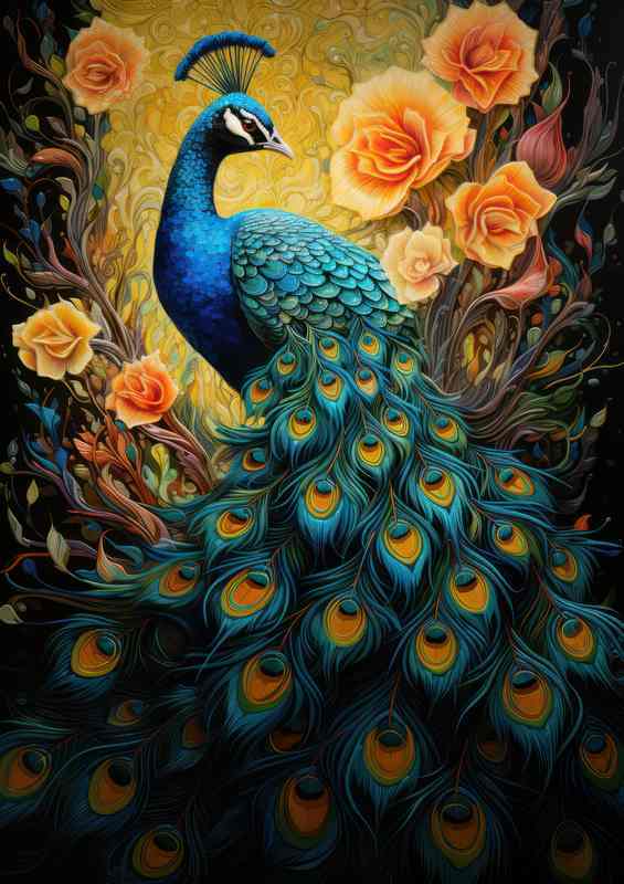 Vibrant Peacocks & Exquisite Flowers | Metal Poster Duo
