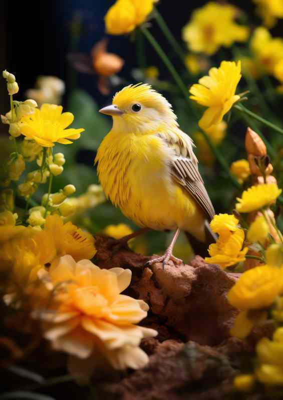 Yellow Bird Sitting on the grass | Metal Poster