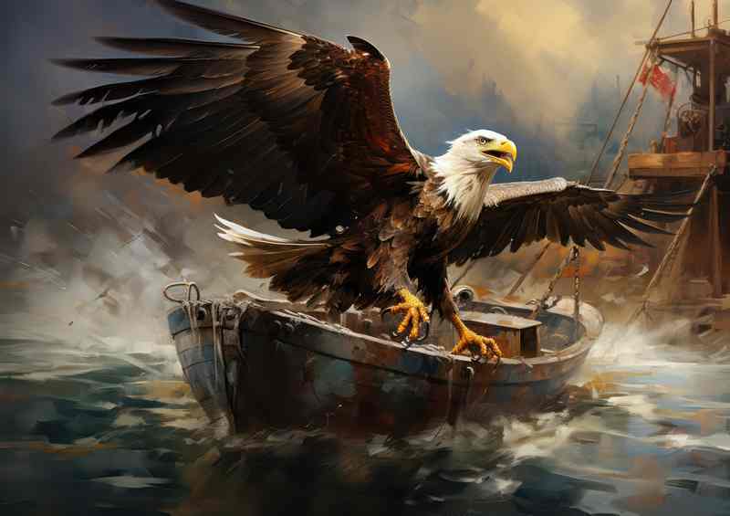 Bald Eagle on the hunt for food at sea | Metal Poster