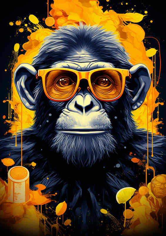 Monkey in yellow sunglasses enjoying life | Metal Poster