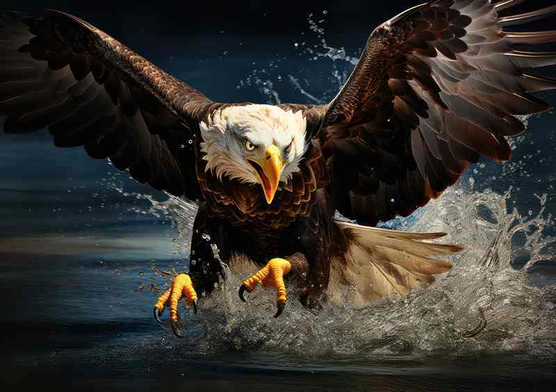 Eagle in Flight Soaring Over Crystal Waters | Metal Poster