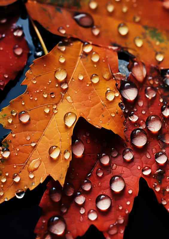 Rain Drops on the autumn leaves | Metal Poster