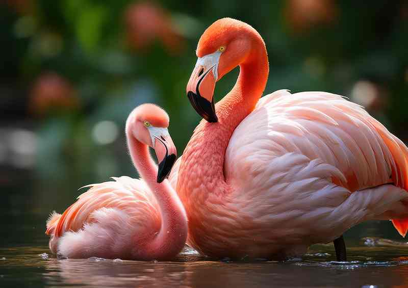 Flamingos taken to water with her mom | Metal Poster