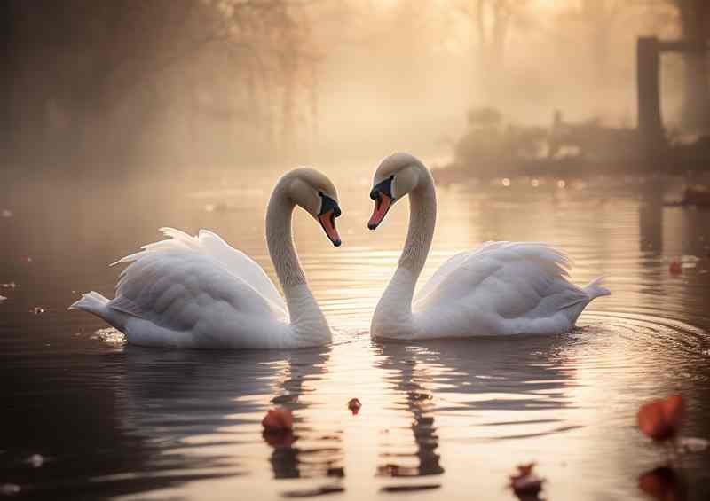 Graceful Swans on a Lake A Tranquil Scene | Metal Poster