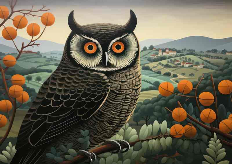 Owl in the countryside in mid autumn | Metal Poster