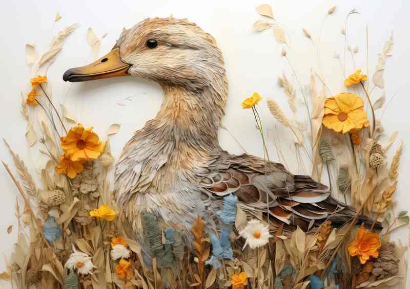 Painted style duck hiding the the reeds by the water | Metal Poster