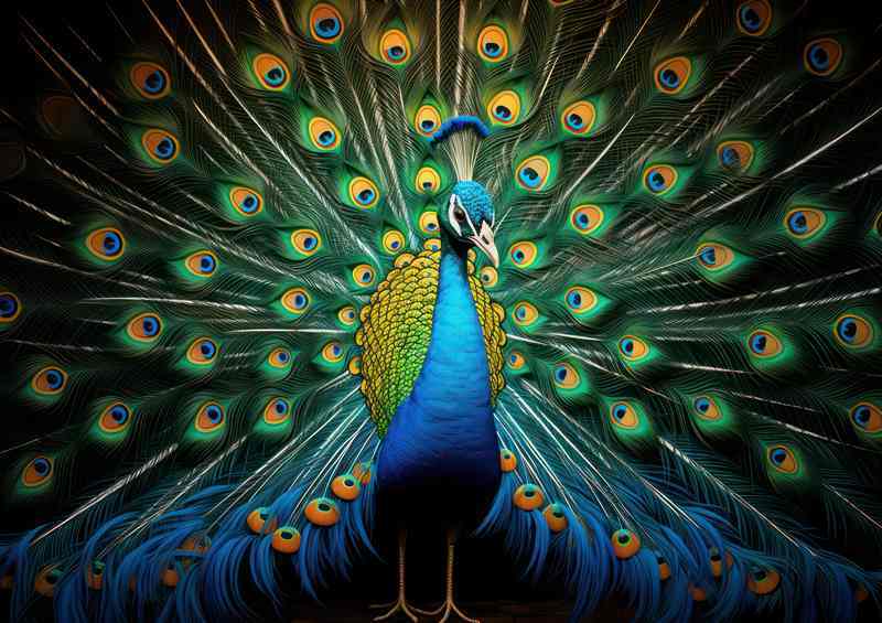 Peacock in full bloom showing all its feathers | Metal Poster