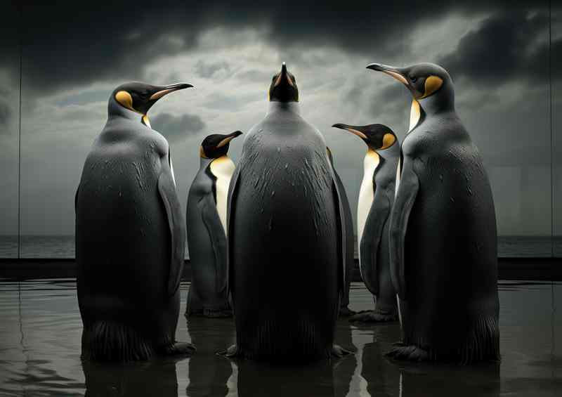 Penguins standing having a chat about the weather | Metal Poster