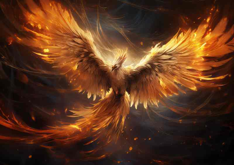 Phoenix Rising in the Night Sky Symbol of Rebirth | Metal Poster