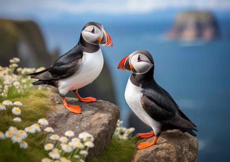 Puffins in Art and Folklore Symbols of Coastal Charm | Metal Poster