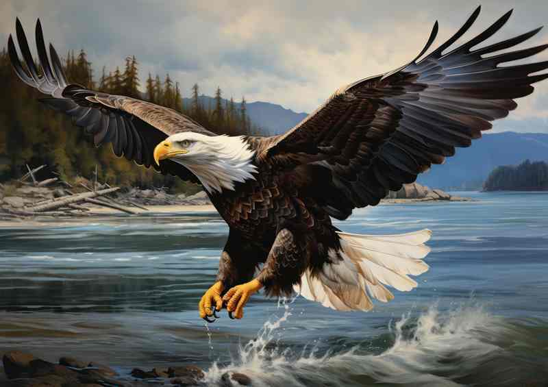 Witnessing Eagles Soaring Above Water Nature's Beauty | Metal Poster