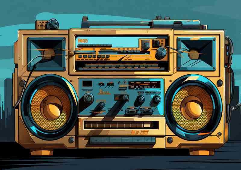 Cartoon illustration of a boombox | Metal Poster