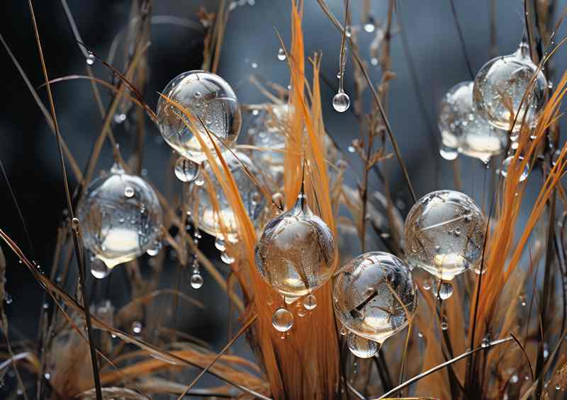 Beautiful Drops Of Rain Settled On The Grass | Metal Poster