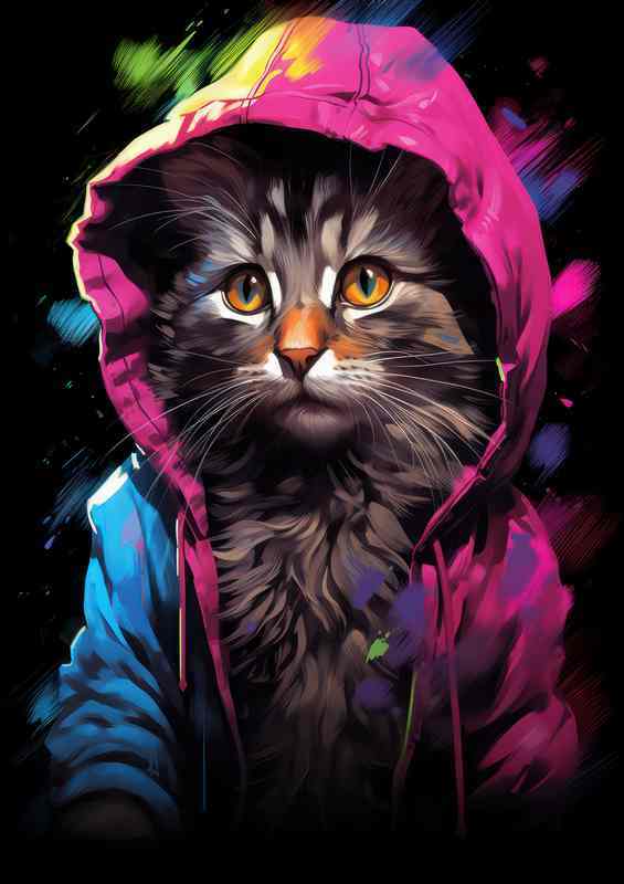 Brighten Your Day with Colorful Cat Companions | Metal Poster