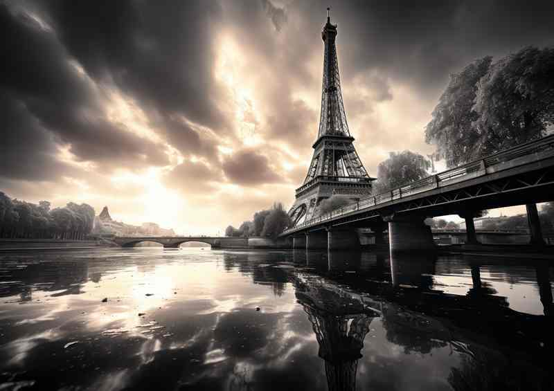 Black And White Image Of Paris Effiel Tower | Metal Poster