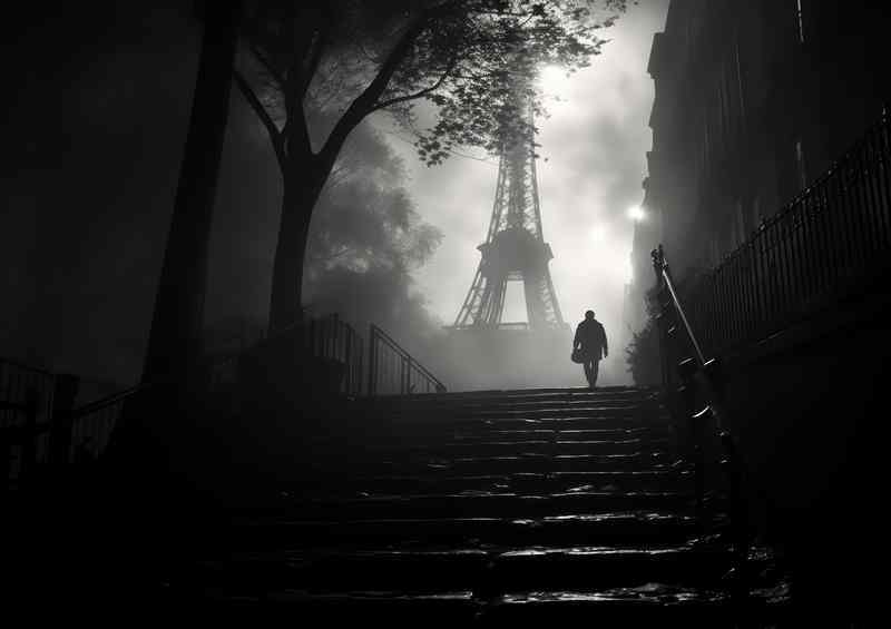 Black And White Image Of Paris On The Stairrway | Metal Poster