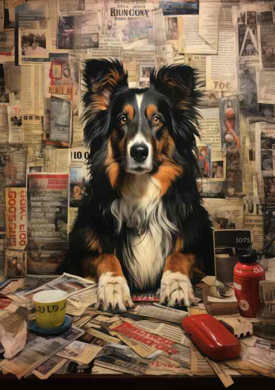 Chloe the Collie Reading her newspaper | Metal Poster